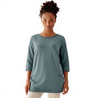 ellos Women's Plus Size French Terry Zip Pocket Tunic