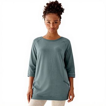 ellos Women's Plus Size French Terry Zip Pocket Tunic