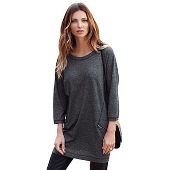 ellos Women's Plus Size French Terry Zip Pocket Tunic