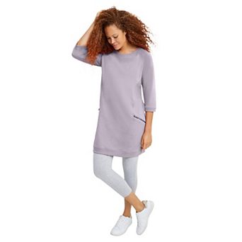 ellos Women's Plus Size French Terry Zip Pocket Tunic
