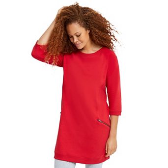 ellos Women's Plus Size French Terry Zip Pocket Tunic