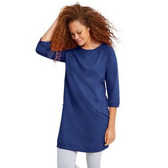 ellos Women's Plus Size French Terry Zip Pocket Tunic