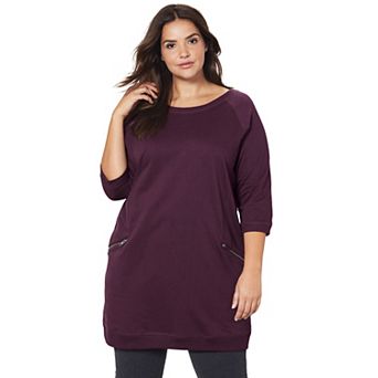 ellos Women's Plus Size French Terry Zip Pocket Tunic