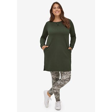 ellos Women's Plus Size French Terry Tunic Dress