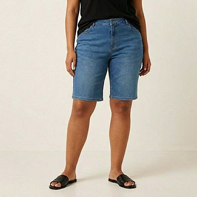 Ellos Plus Size Mid-Rise Stretch Denim Bermuda Shorts