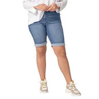 ellos Plus Size Mid-Rise Stretch Denim Bermuda Shorts
