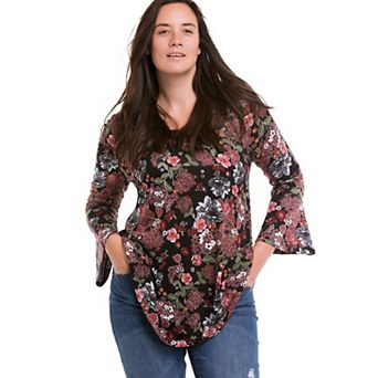 ellos Plus Size Bell Sleeve A-Line Knit Tunic