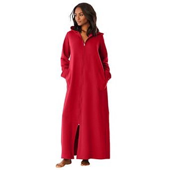 Dreams & Co. Plus Size Long Hooded Fleece Sweatshirt Robe