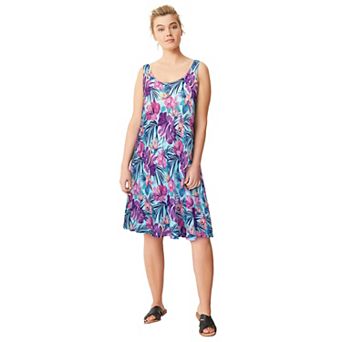 Ellos Plus Size Stretch Jersey Knit A-Line Crossover Back Tank Short Dress