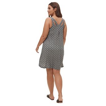Ellos Plus Size Stretch Jersey Knit A-Line Crossover Back Tank Short Dress
