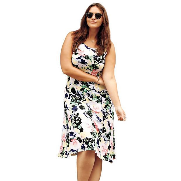 Plus Size Women's Stretch Knit Scoop Neck Sleeveless Fit And Flare Dress by Ellos in Animal Print (Size 1X)