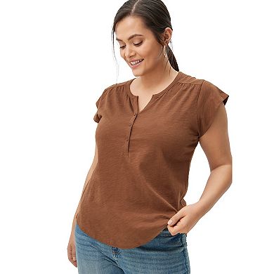 ellos Plus Size Cap Sleeve Henley Tee