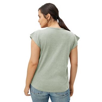 ellos Plus Size Cap Sleeve Henley Tee