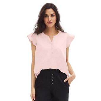 ellos Plus Size Cap Sleeve Henley Tee