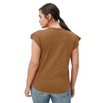 ellos Plus Size Cap Sleeve Henley Tee