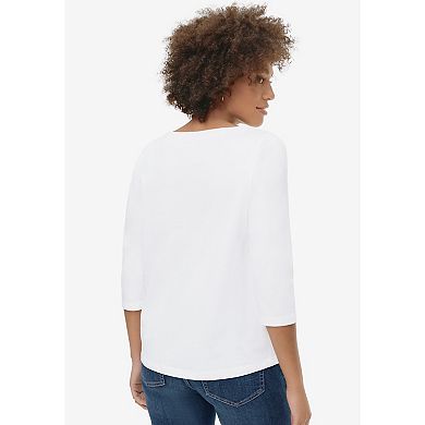 ellos Plus Size Boatneck Tee With Three-Quarter Sleeves