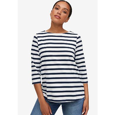 ellos Plus Size Stretch Knit Scoop Neck 3/4 Sleeve Top