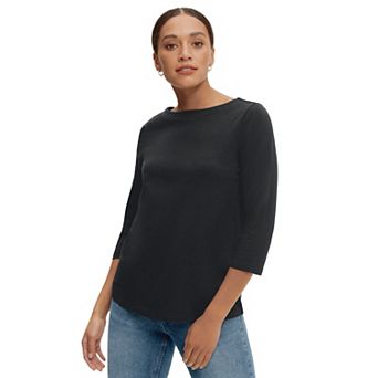 ellos Plus Size Boatneck Tee With Three-Quarter Sleeves
