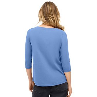 ellos Plus Size Boatneck Tee With Three-Quarter Sleeves