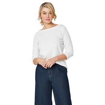 ellos Plus Size Boatneck Tee With Three-Quarter Sleeves