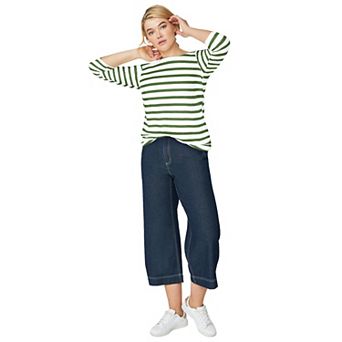 ellos Plus Size Boatneck Tee With Three-Quarter Sleeves