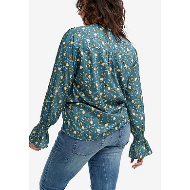 ellos Plus Size Floral Notch-Neck Blouse