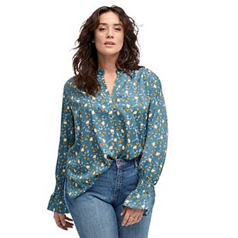 ellos Plus Size Floral Notch-Neck Blouse