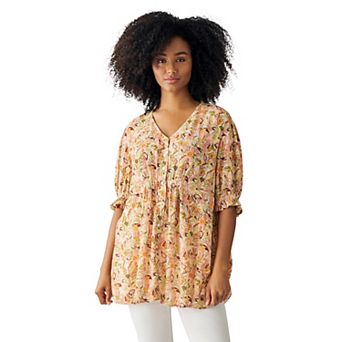ellos Plus Size Button Front Crinkle Tunic
