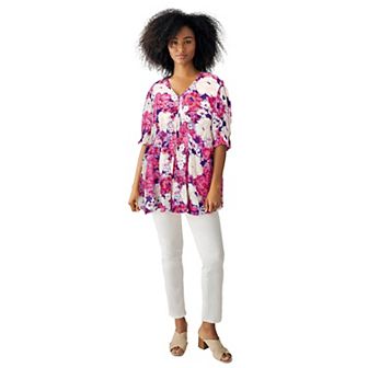 ellos Plus Size Button Front Crinkle Tunic