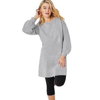 ellos Plus Size French Terry Blouson Sleeve Sweatshirt Tunic Dress