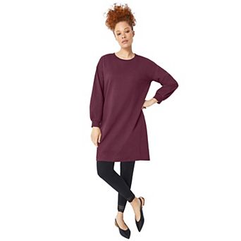 ellos Plus Size French Terry Blouson Sleeve Sweatshirt Tunic Dress