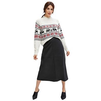 ellos Plus Size Faux Leather A-Line Midi Skirt