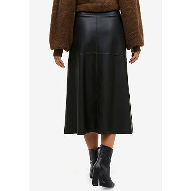 ellos Plus Size Faux Leather A-Line Midi Skirt