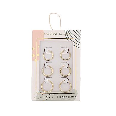 Taylor Grace 14k Gold Plated Graduated Endless Hoop Earring Trio Set