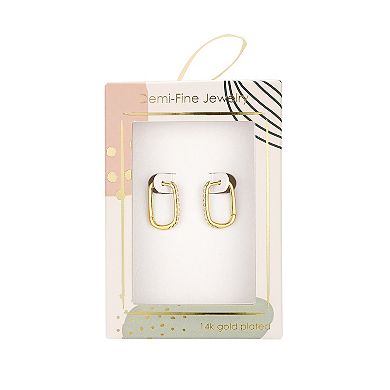 Taylor Grace 14k Gold Plated Cubic Zirconia Oval Hoop Earrings