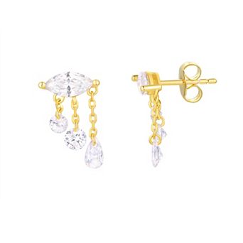 Taylor Grace 14k Gold Plated Marquise Cubic Zirconia Dangle Stud Earrings