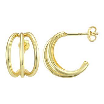 Taylor Grace 14k Gold Plated Triple Row Post Hoop Earrings