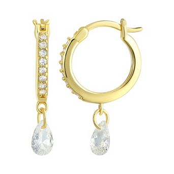 Taylor Grace 14k Gold Plated Cubic Zirconia Dangle Hoop Earrings