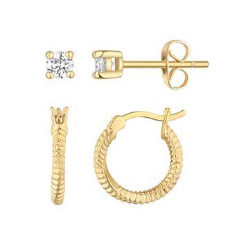 Taylor Grace 14k Gold Plated Cubic Zirconia Stud & Twist Hoop Earring Duo Set
