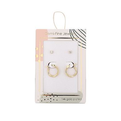 Taylor Grace 14k Gold Plated Cubic Zirconia Stud & Twist Hoop Earring Duo Set