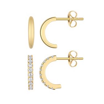 Taylor Grace 14k Gold Plated Polished & Cubic Zirconia Post Hoop Earring Duo Set