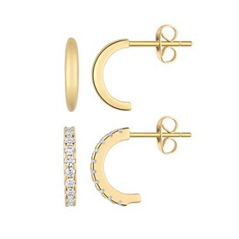 Taylor Grace 14k Gold Plated Polished & Cubic Zirconia Post Hoop Earring Duo Set