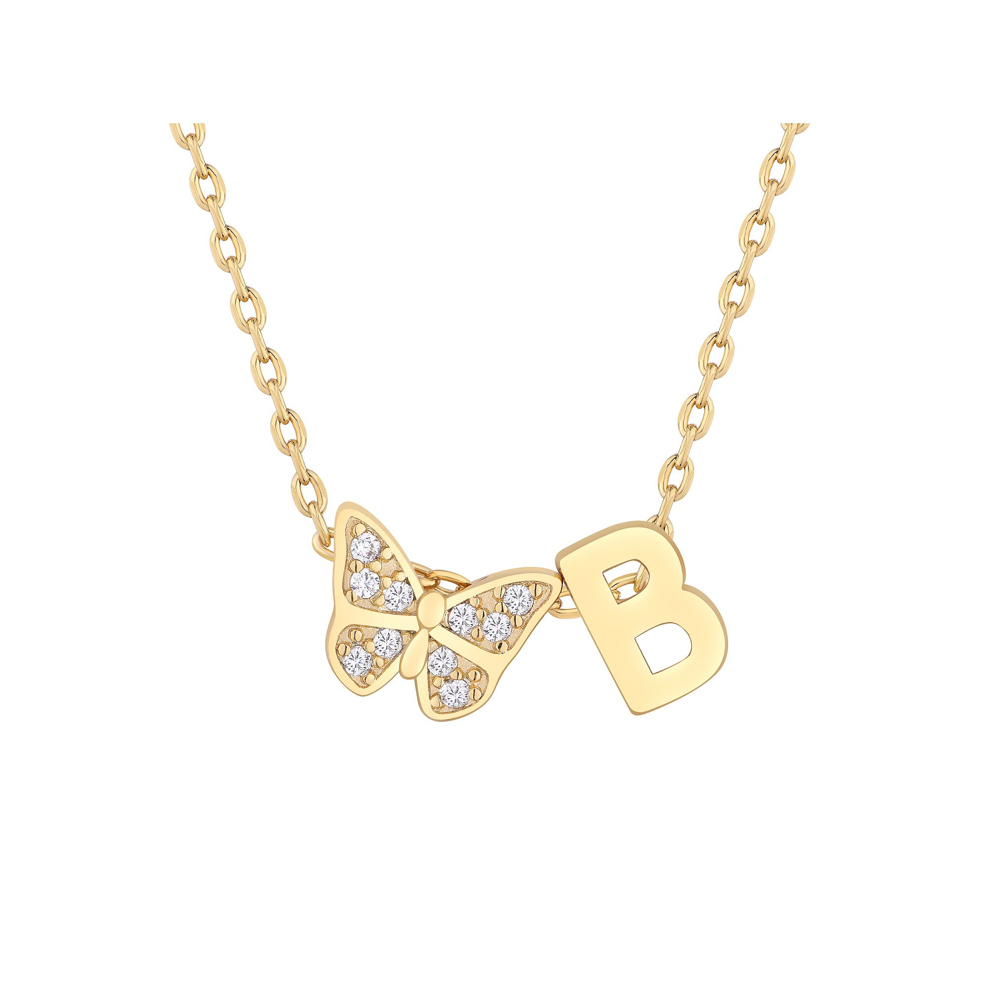 Taylor Grace 14k Gold Plated Cubic Zirconia Butterfly Initial Necklace, Wo
