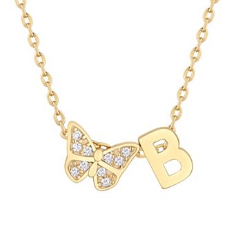 Taylor Grace 14k Gold Plated Cubic Zirconia Butterfly Initial Necklace