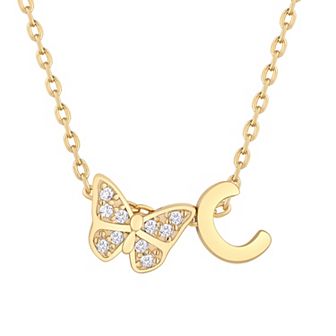 Taylor Grace 14k Gold Plated Cubic Zirconia Butterfly Initial Necklace