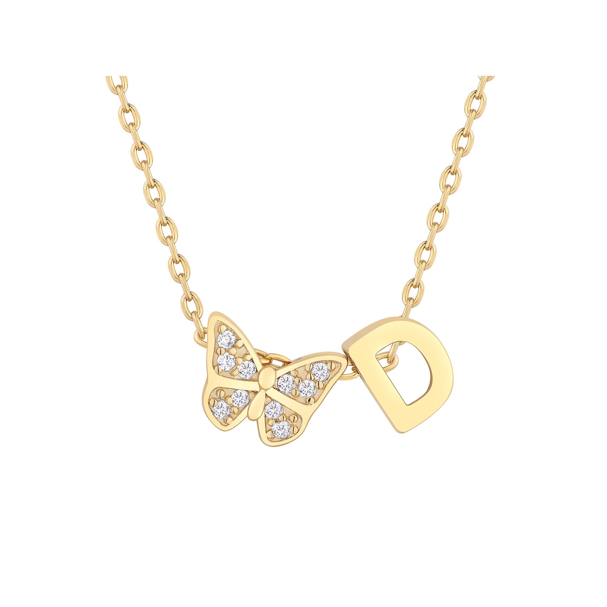Taylor Grace 14k Gold Plated Cubic Zirconia Butterfly Initial Necklace, Wo