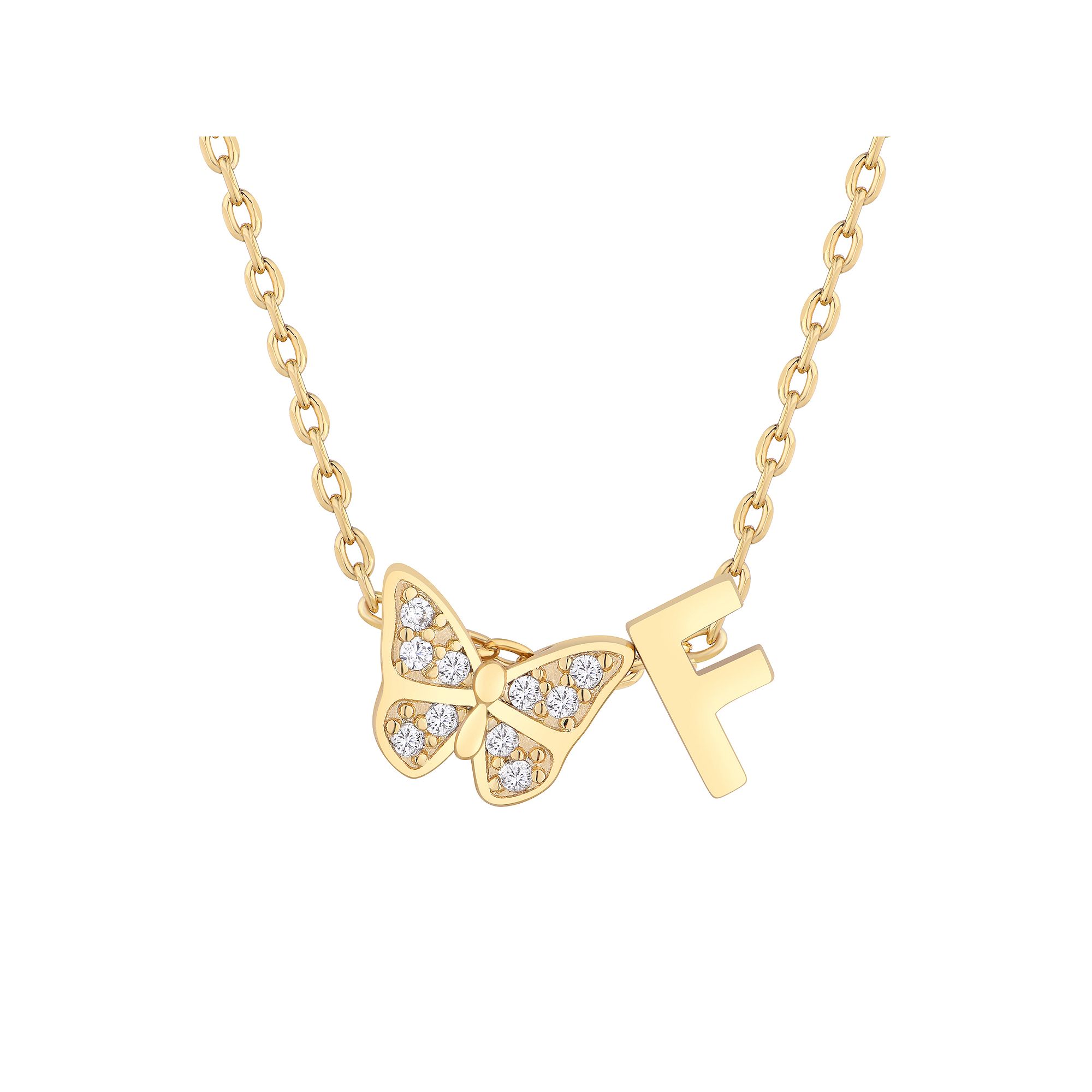 Taylor Grace 14k Gold Plated Cubic Zirconia Butterfly Initial Necklace, Wo