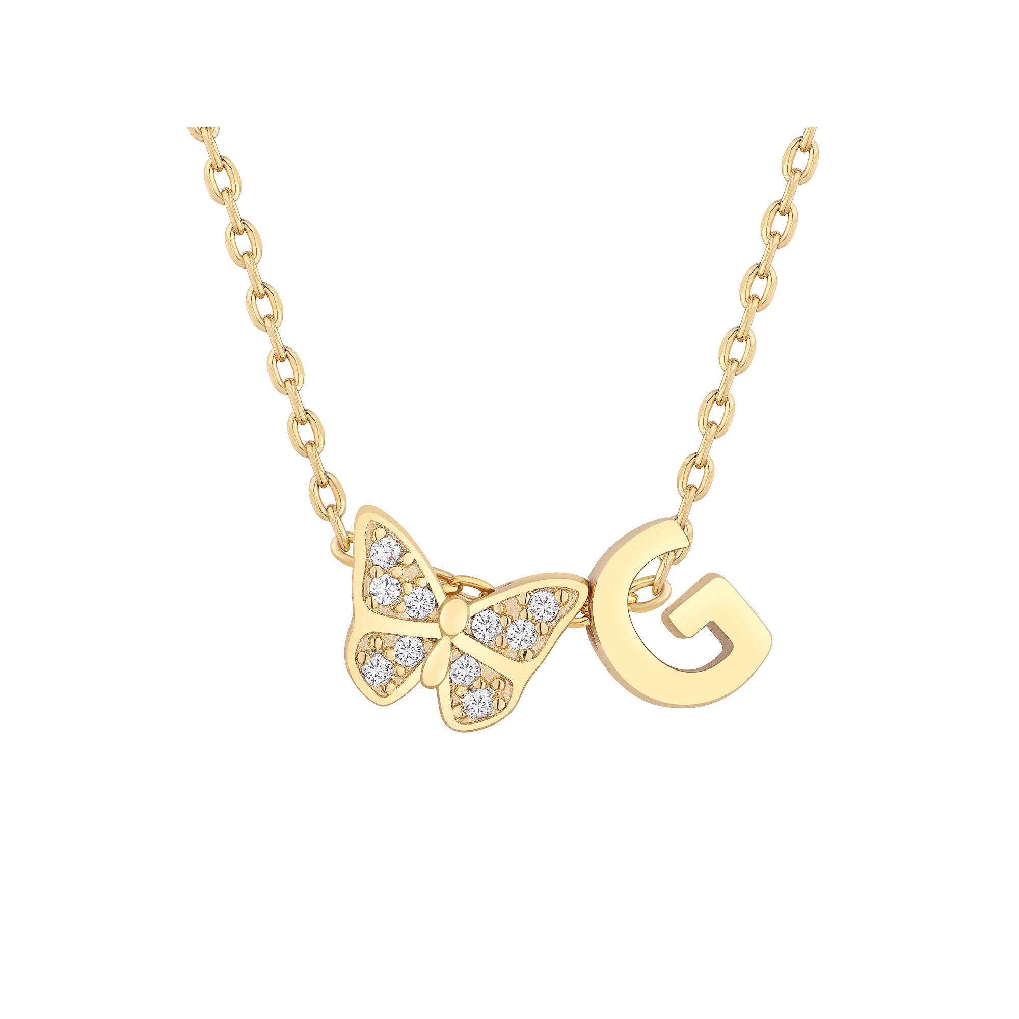 Taylor Grace 14k Gold Plated Cubic Zirconia Butterfly Initial Necklace, Wo