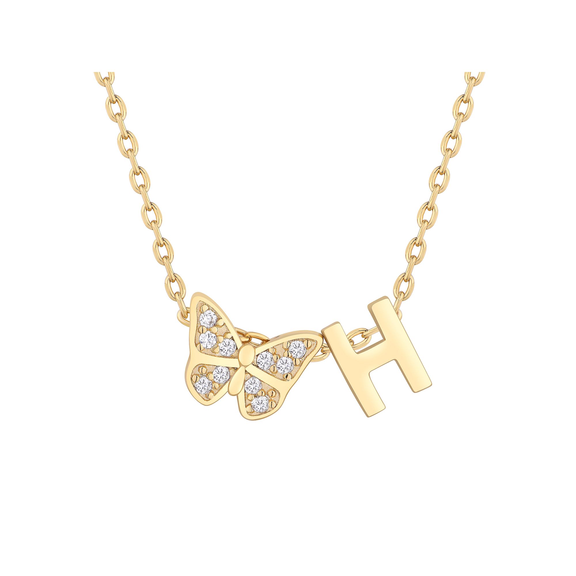 Taylor Grace 14k Gold Plated Cubic Zirconia Butterfly Initial Necklace, Wo