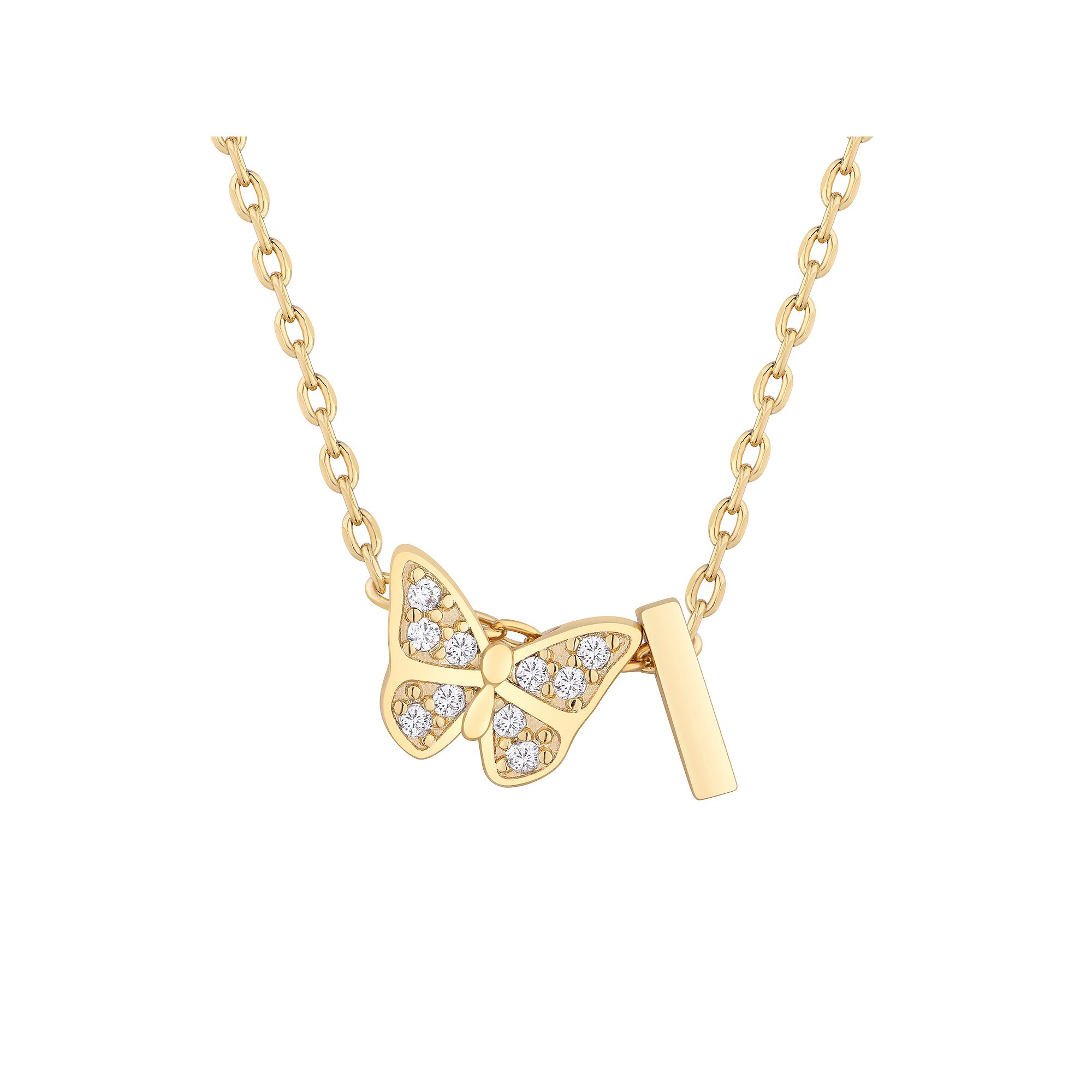 Taylor Grace 14k Gold Plated Cubic Zirconia Butterfly Initial Necklace, Wo